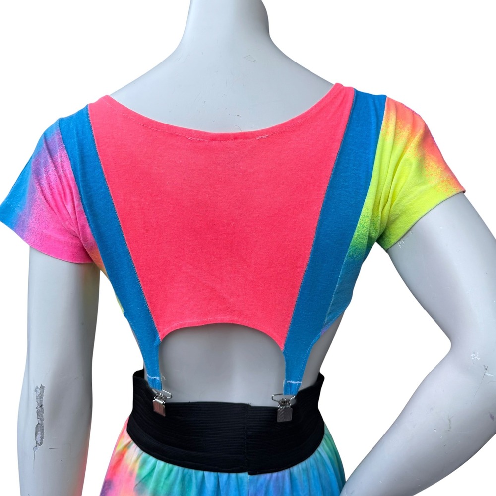 Vintage Neon Tie Dye 2Pc Set Suspender Crop Top Harem Pants Dopamine Dressing M - Picture 8 of 16